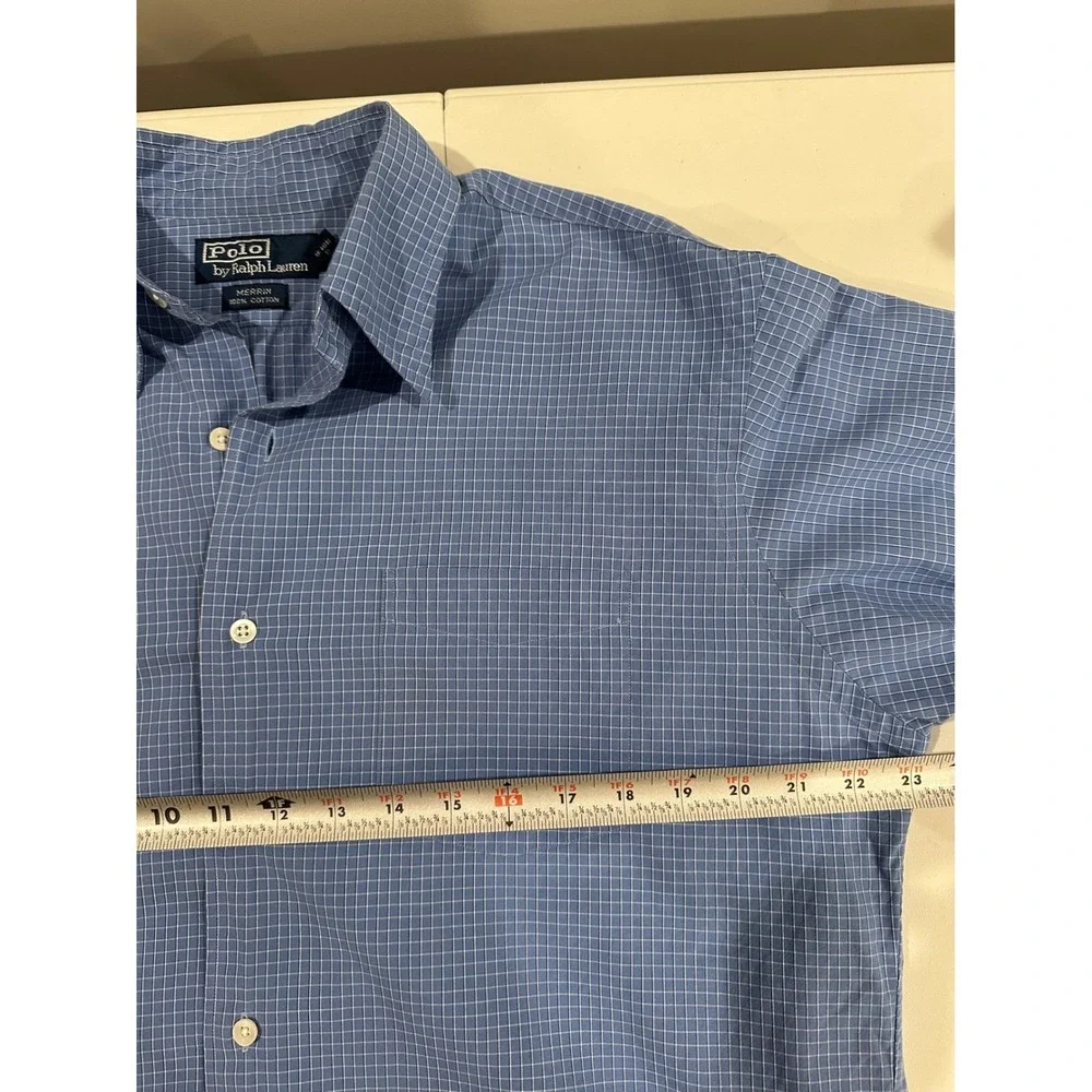 Polo Ralph Lauren Merrin Blue Check Button Down‎ Shirt Mens Medium 100% Cotton